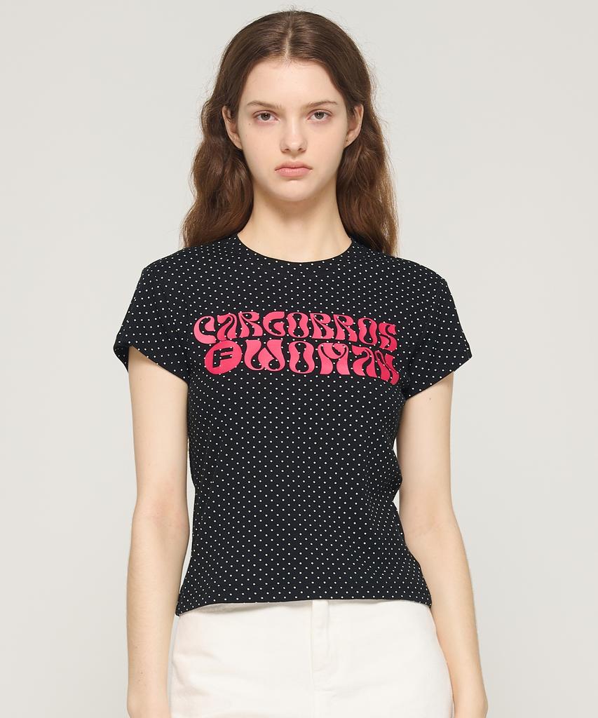 CARGOBROS Женская футболка с коротким рукавом в горошек (черный)