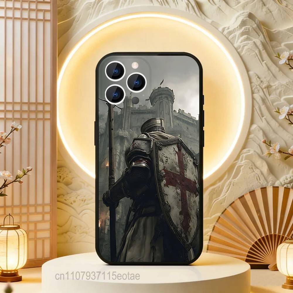 Крестоносец Тамплиер Рыцарь Искусство Черный Мягкий Чехол Для iPhone 17 13 14 15 11 16 12 Pro Max Pro Max Plus E Air Mini Чехол Оболочка для Телефона