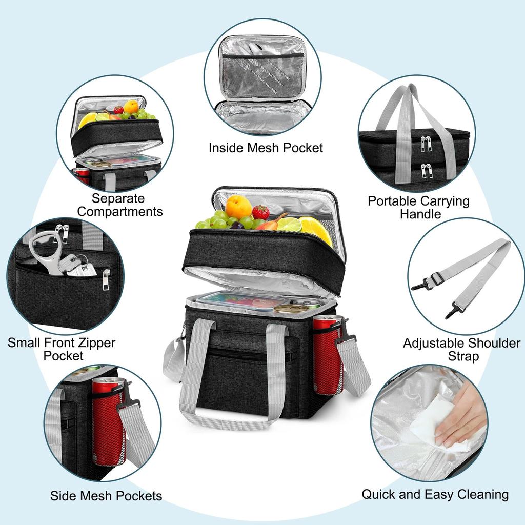 Многофункциональная двухслойная сумка-холодильник для женщин и мужчин, большая вместительная коробка для завтрака для путешествий и пикника с плечевым ремнем