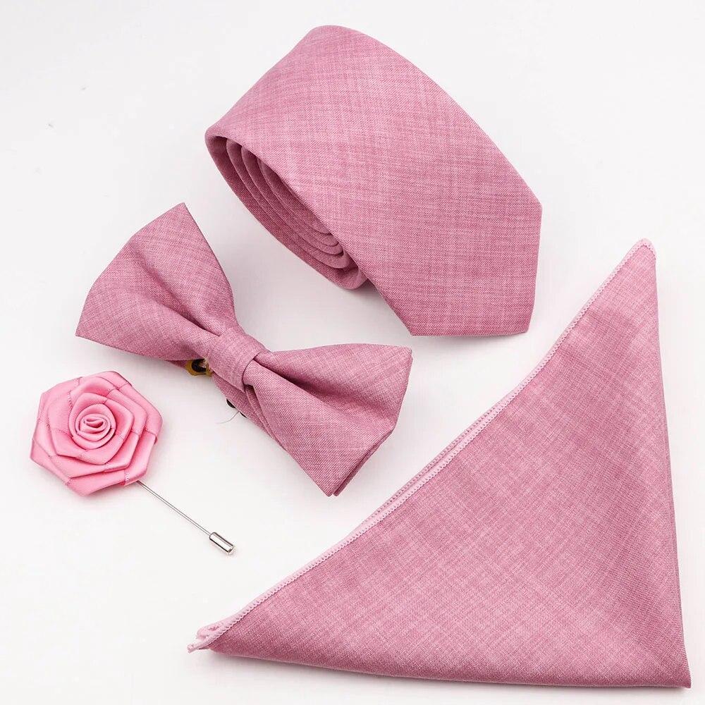 Комплект галстуков из 4 предметов, мужской, шалфейный зеленый, хлопковый галстук-бабочка, брошь-запонка, для костюма жениха, свадьба,