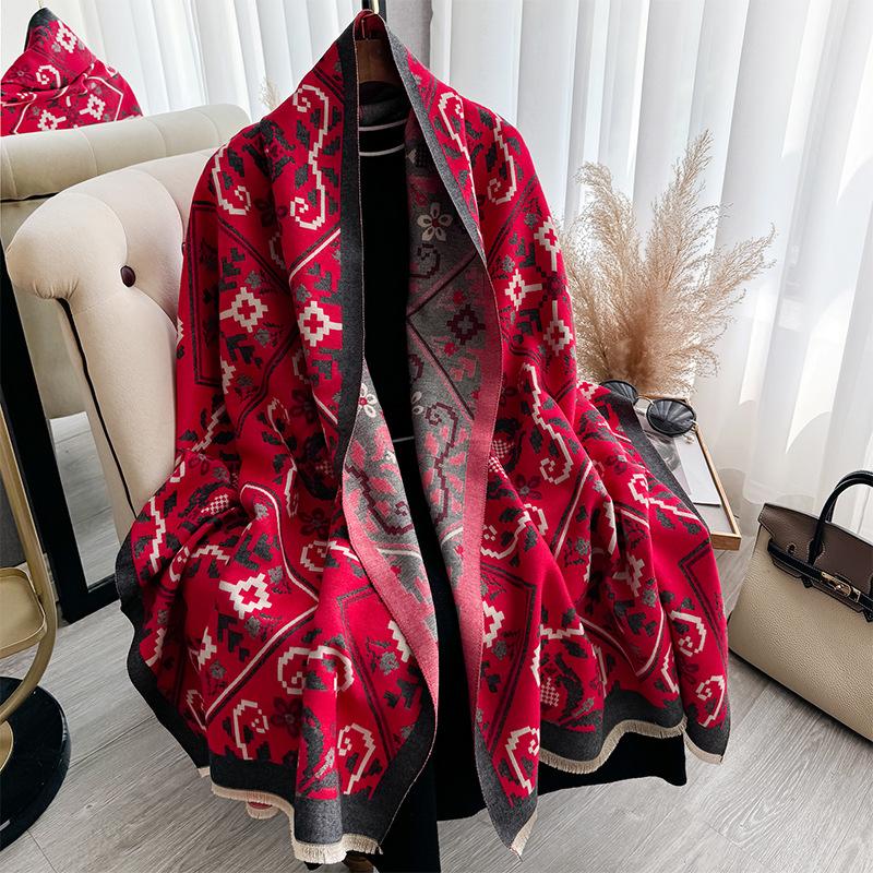 National Style Retro Printing Imitation Cashmere Scarf Women'S Winter Warm Shawl With Fashion Scarf