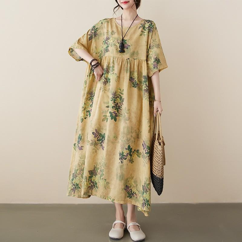 Летнее китайское платье с цветочным принтом в стиле ретро для женщин