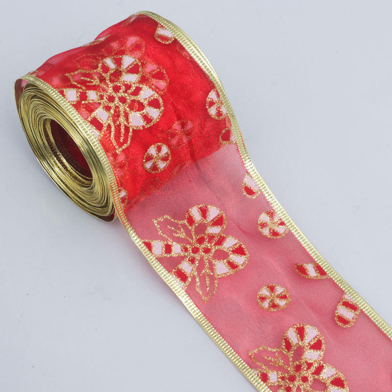 Рождественская блестящая золотая проволочная лента для праздничного DIY рукоделия, свадебный топпер для елки, рождественская елка, органза с блестками, ленты для подарков