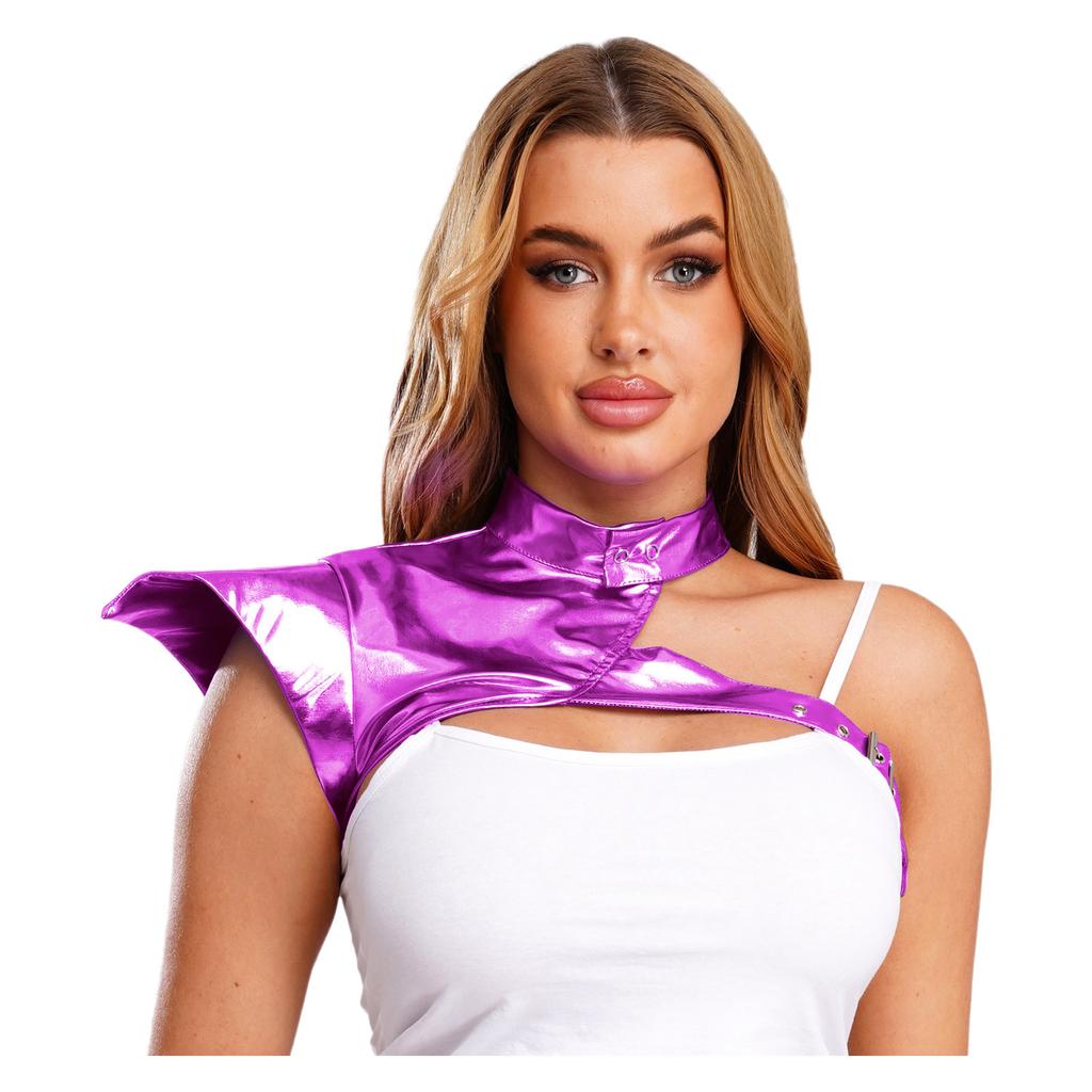 Womens Gothic Steampunk Shoulder Armor Fly Sleeve Adjustable Buckle Metallic Shiny Shrug Rave Wear