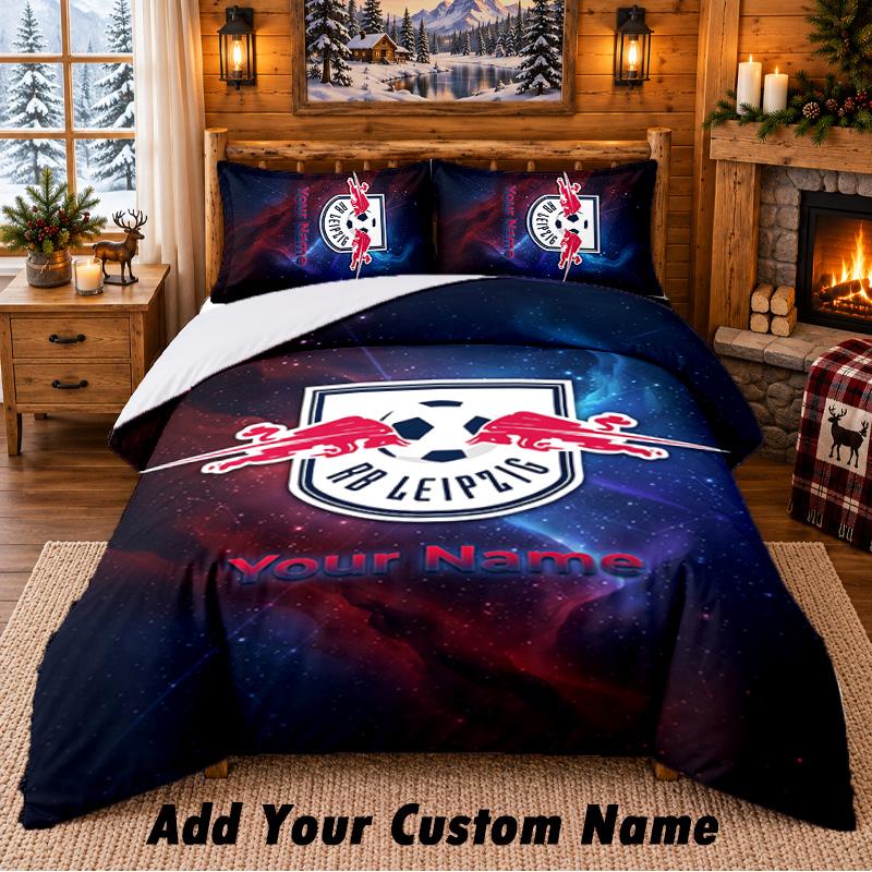 RB Leipzig FC Pattern Bedding 3Pcs Set Custom Name, Bed Sheet And Pillowcases For Home Bedroom