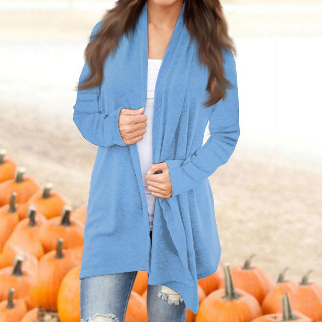 Женская модная повседневная однотонная куртка-кардиган средней длины с длинными рукавами