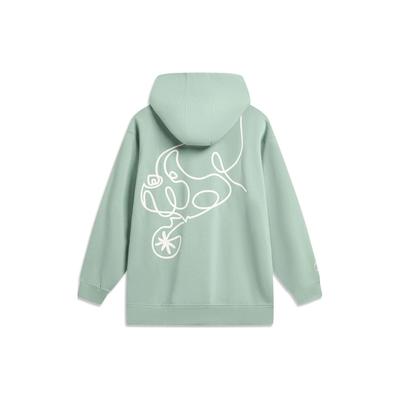 Li-Ning Толстовка с капюшоном и мультяшным принтом Wade Series, унисекс, нефритово-зеленая AWDTC61-2