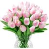 30Pcs Fake Tulips Artificial Flowers with Stems Faux Tulips Bouquet Real Touch Flower for Wedding Home Kitchen Spring Easter Mother's Day