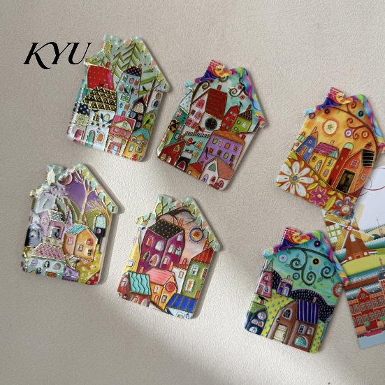 House Refrigerator Magnets Vintage Magnet, Colorful Fairy Tale Town Miniature Home Ornaments Fridge Magnetic Kitchen Decoration Accessories Magnet