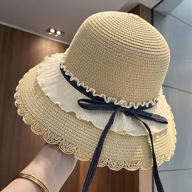 Lace Large Brim Straw Hat Women's Spring Summer Seaside Vacation Beach Hat Straw Wide Brim Shade Sun Protection Hat