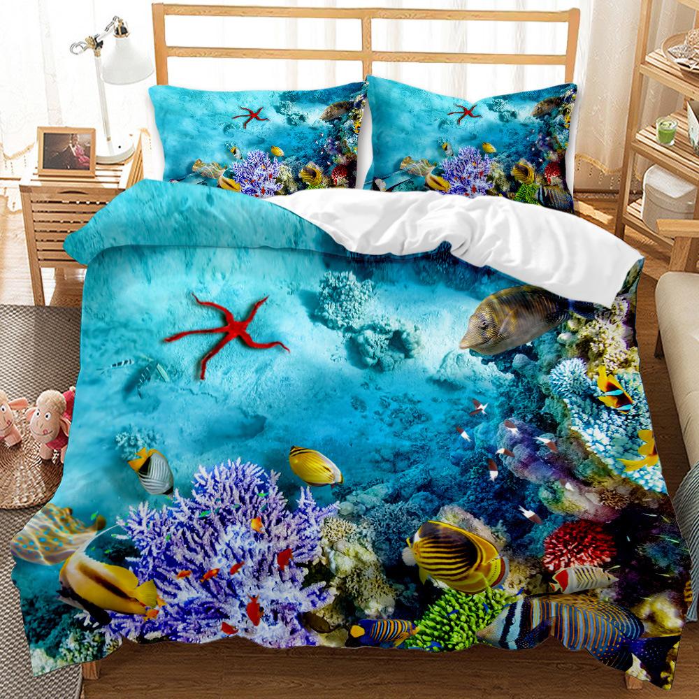 Underwater World Whale Shark Quilt Set Three-Piece 3D Digital Printing Bedding