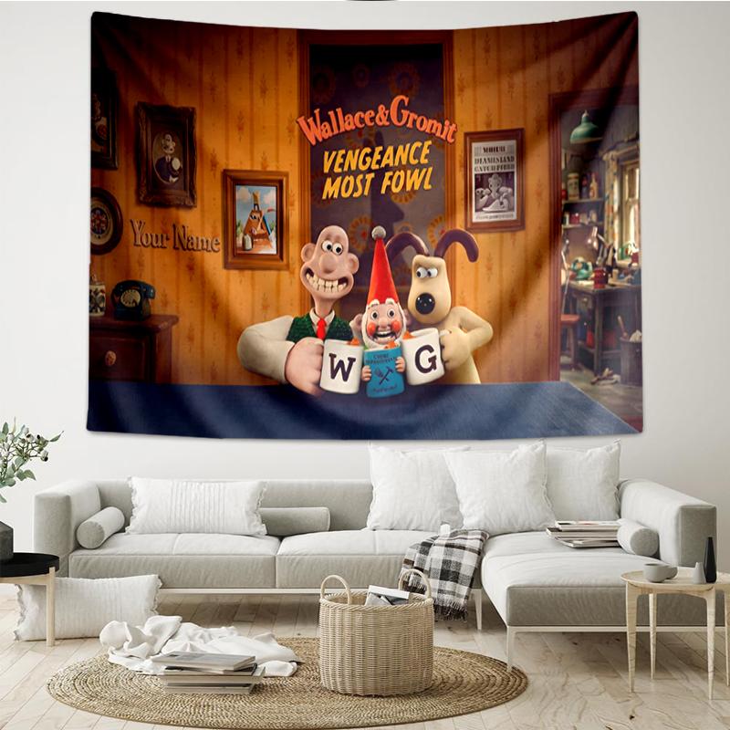 Custom Name Wallace Gromit Vengeance Tapestry Home Decoration Background Wall HD Nature Hanging Cloth Livingroom Bedroom