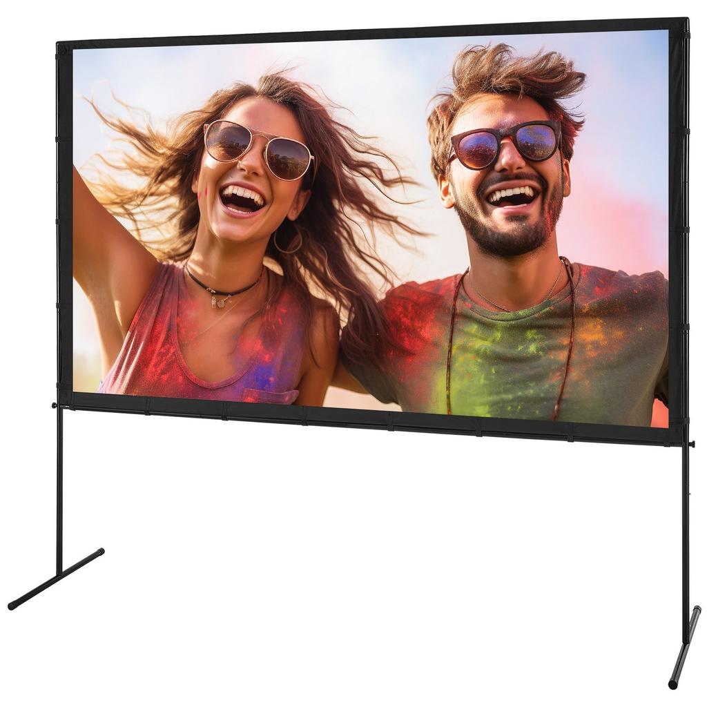 Projector Screen with Stand, 100 inch 16:9 4K 1080 HD Outdoor Movie Screen with Stand, Wrinkle-Free Projection Screen with Bar Feet and Carry Bag, for