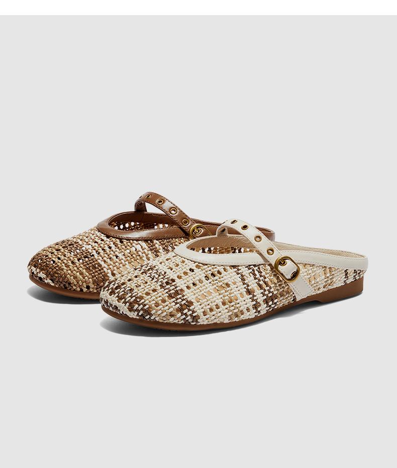 Senda Muller Women's 2026 Summer New Hollow Breathable Woven Flat Sandals