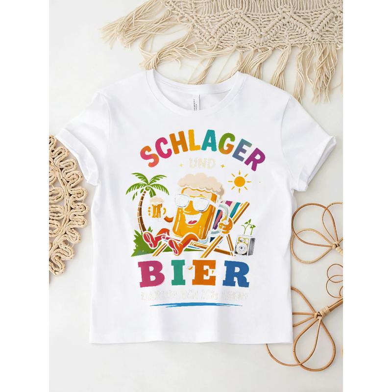 Men' Schlagerparty -Themed T-Shirt - Lightweight Round Neck Casual Tee with Schlager Malle Party(6) Print, Machine Washable Suitable for Seaside