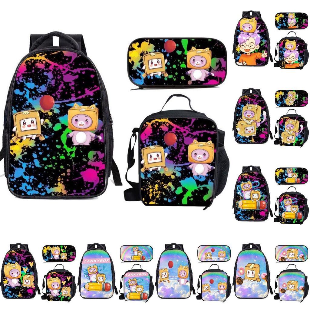 Lankybox Cartoon Lunch Bag Set 3 Piece Shoulder Backpack Package