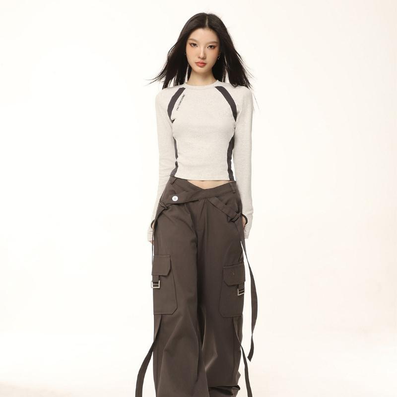 Ретро лоскутная футболка с длинными рукавами контрастного цвета, женская осенняя милая тонкая футболка Y2K с эстетическим буквенным принтом, шикарные футболки с дизайном