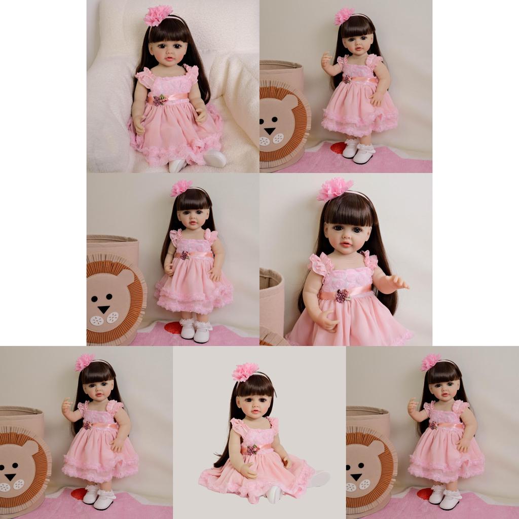 Full Silicone Reborn Baby Doll With Pink Dress And Flower Decoration For Kids Birthday