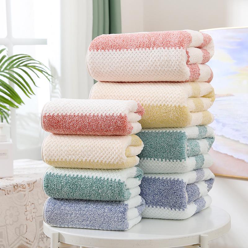 Soft Absorbent Warp-Knit Coral Fleece Towel with Thin Stripes - Thickened Face Wash Towel with Customizable Logo