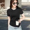 Женская футболка с круглым вырезом и коротким рукавом, женская футболка на весну и лето, универсальный хлопковый эластичный облегающий топ