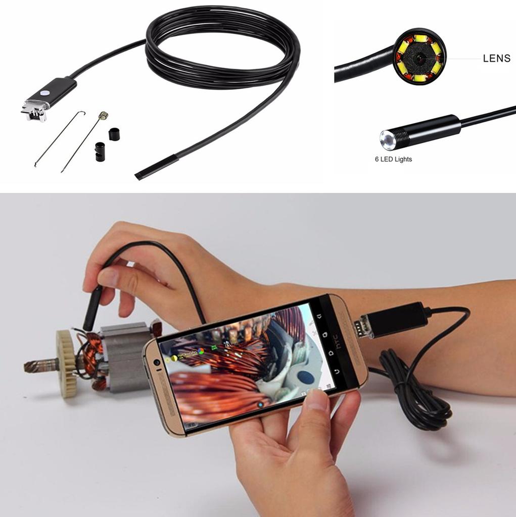 5M Car Endoscope 7mm Endoscope HD USB Android 6 LED Inspection Borescope Camera