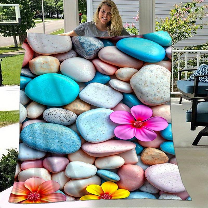1pc. Pastel Pebble & Flower Print Blanket - Home Decor, Office Blanket, Outdoor Blanket, Gift for All Seasonsz0416242