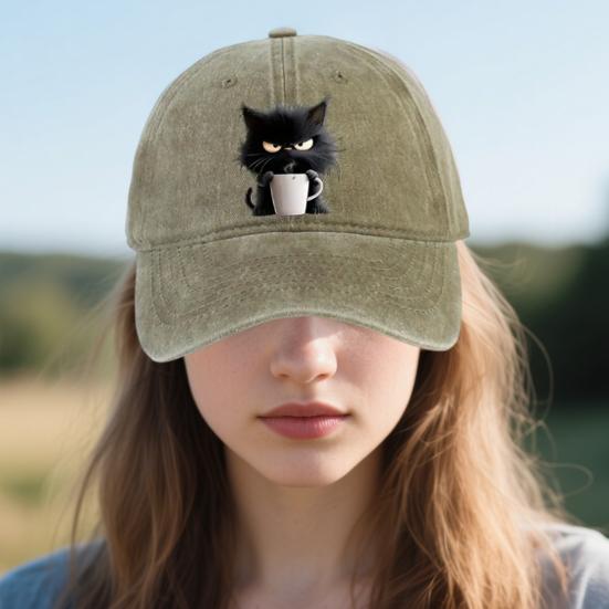 Бейсболка с кошачьим узором, регулируемый солнцезащитный козырек, изогнутые поля, солнцезащитная шляпа, унисекс, хип-хоп, повседневный стиль, выстиранная кофейная кепка