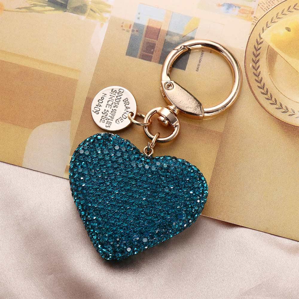 Interior Accessories Rhinestone Metal Key Ring Keys Holder Crystal Keyring Love Heart Keychain