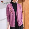 TUCANO Women's Embroidered Floral V-Neck Knit Cardigan