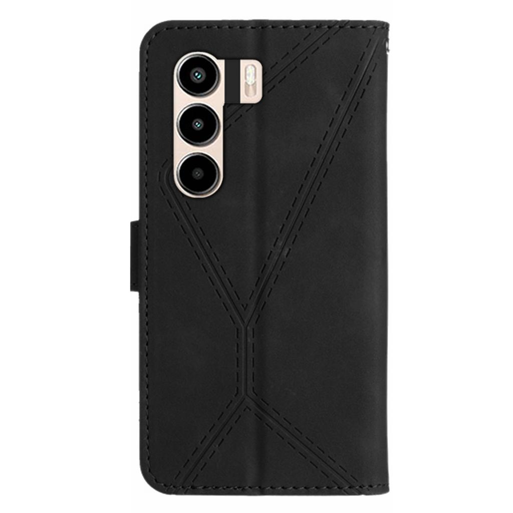 For itel Power 70 4G Case Skin Touch Lines Imprinted PU Leather Flip Phone Cover