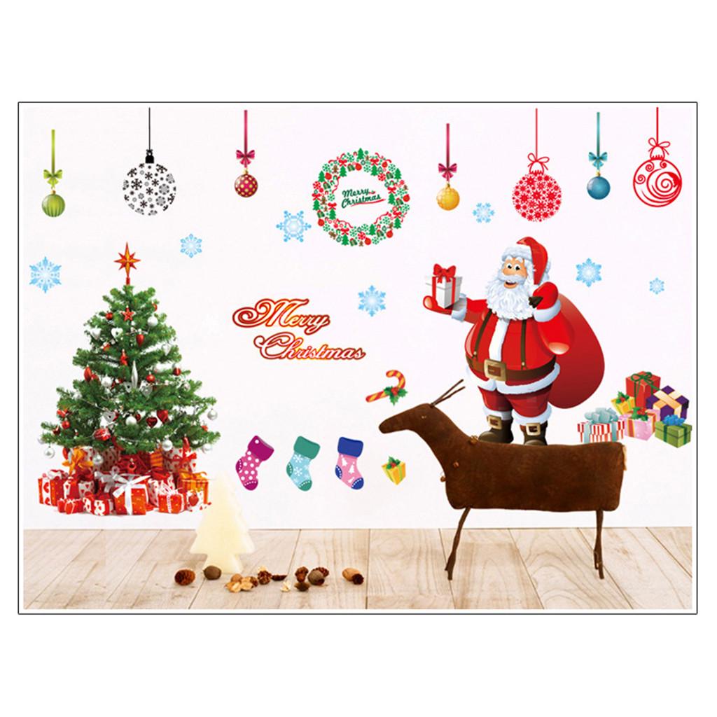 Vintage222-2PC Christmas Vinyl Window Wall Stickers Decal Snowman Removable Home Decor KTY