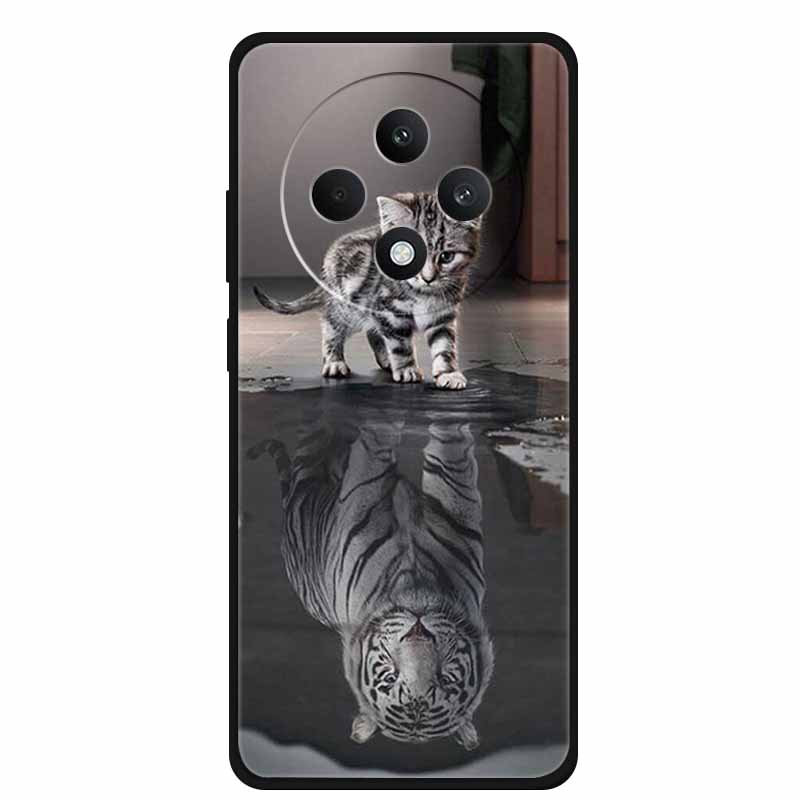 Phone Case For OPPO Reno12 F 4G/5G Cover Black Silicone TPU Soft Painted Tiger Coque For OPPO Reno 12F 4G/5G Global Bumper Shell