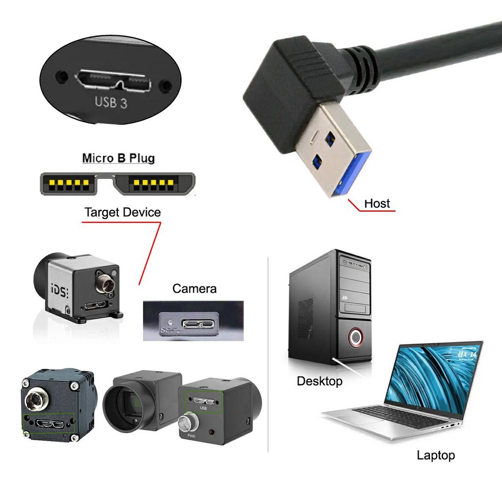 U3-078-DN 90 Degree Down Angled USB 3.0 A Male to Micro-B 3.0 Plug Angled Locking Screw Panel Cable 25cm