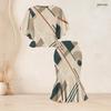 Women Plus Size Blue White Printed Two Piece Set Round Neck Batwing Short Sleeve Ruffle Hem Top Fishtail Skirt