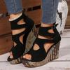 Muffin Woven Bottom Fish Mouth Sandals Women's New Large Size Thick Sole Wedge Sandals Hollow Buckle Fashion Sandals