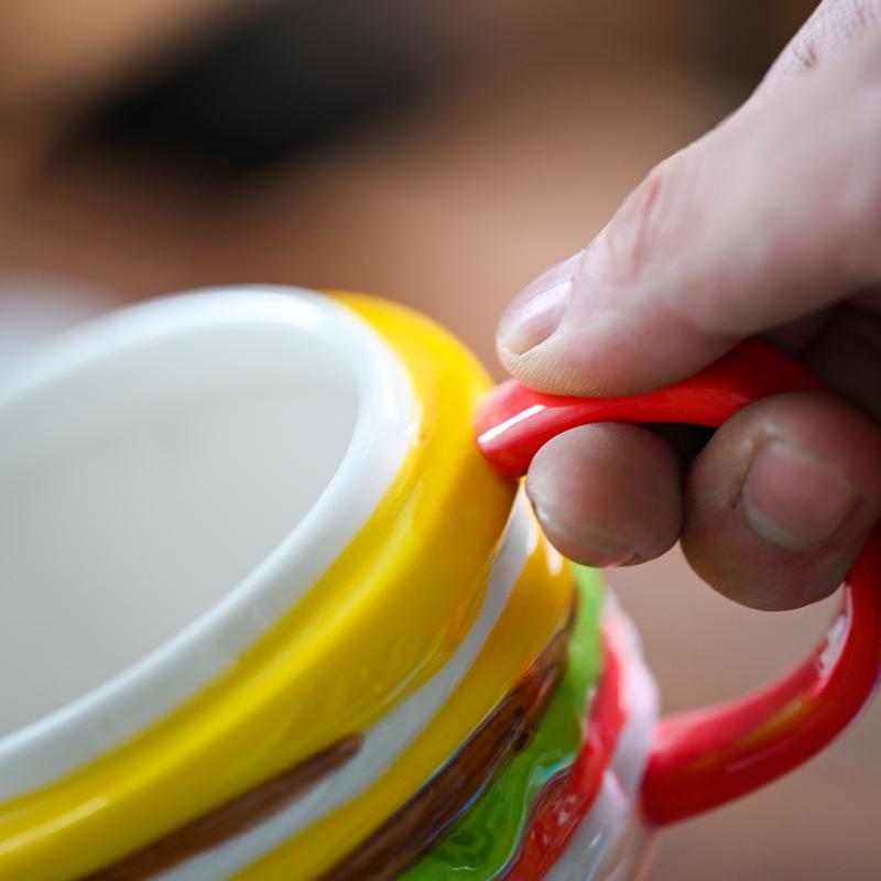 Hamburger With Lid High Value Ceramic Cup Home Office Water Cup Personalized Milk Breakfast Cup Coffee Cup