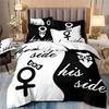 Комплект постельного белья для пары, черно-белый, четырехпредметный, 3D цифровая печать, трехпредметный набор