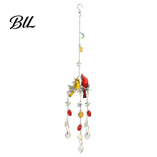 Colorful Light Catching Decor Cardinals Faux Crystals Suncatcher, Hanging Sun Catcher for Windows, Bird Wind Glass Patio Chimes with Chain,