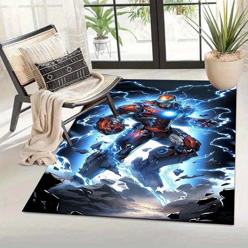 1pc Iron Man Pattern Area Rug Soft Flannel Floor Mat for Living Room, Office, Bedroom, Outdoor and Camping, Sofa Coffee Table Floor Mat, Dec