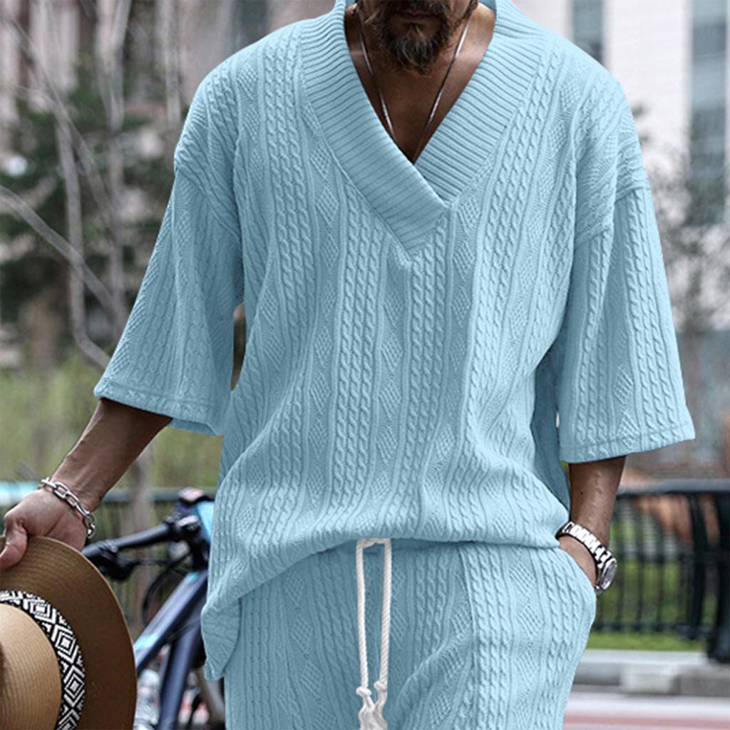 Men'S Large V-Neck Loose Casual Short Sleeved Shirt Sports Top