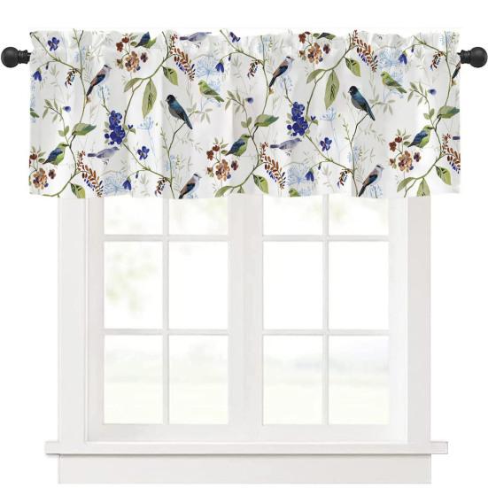 Весенняя Цветочная Занавеска-Ламбрекен Листья Цветы Оконный Ламбрекен Короткая Кухонная Занавеска-Ламбрекен с Карманчиком для Штанги для Ванной Комнаты Столовой