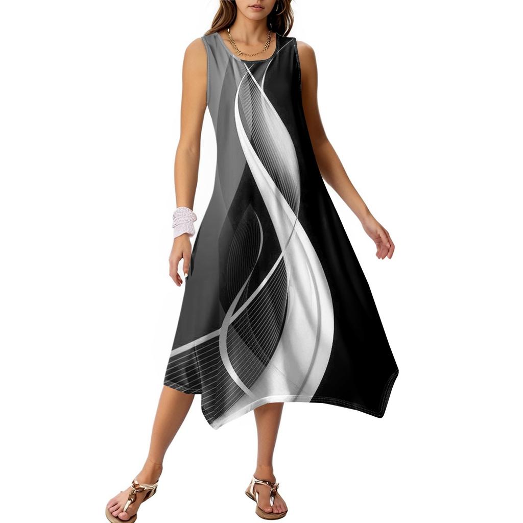 Женское повседневное платье на лето, платье-майка, свободное пляжное платье с карманами, расклешенный миди-сарафан