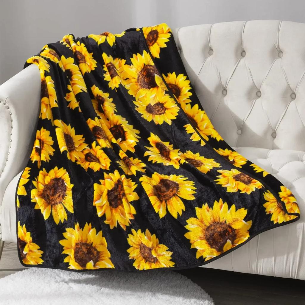 Sunflower Print Super Soft Throw Blanket for Bed Couch Sofa Lightweight Travelling Camping Throw Size for Kids Adults Women Boys