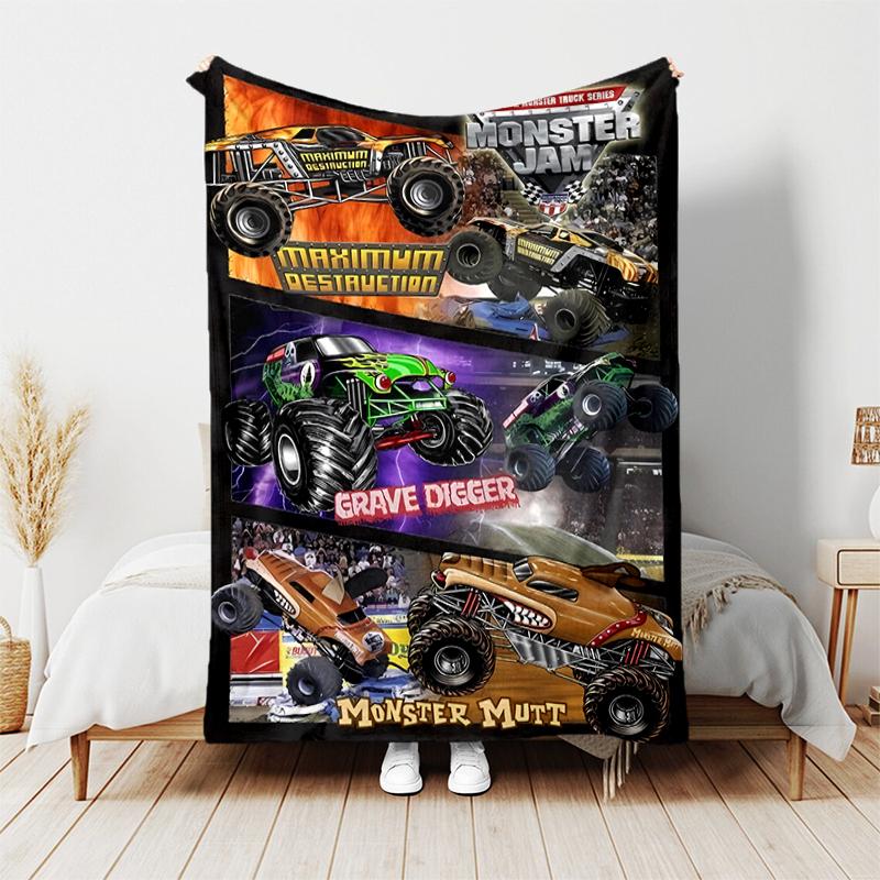 1pc Blanket Monster Jam Print Design, Lightweight Blanket for Sofa, Bed- Soft &Warm, Gift for All Seasons like Christmas, Halloween