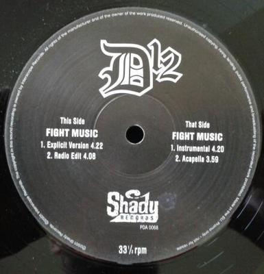 12-дюймовая пластинка D12 - Fight Music PDA0068 Shady Records 2001 UK Рэп и хип-хоп/R&B Б/у