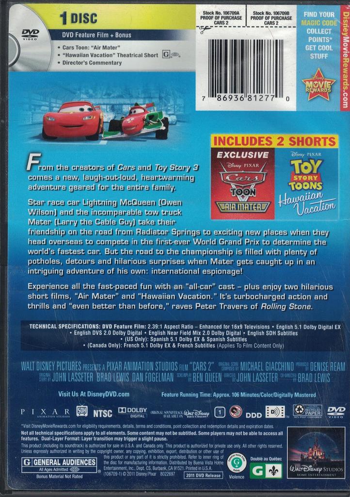 Cars 2 (Region 1, NTSC, DVD)