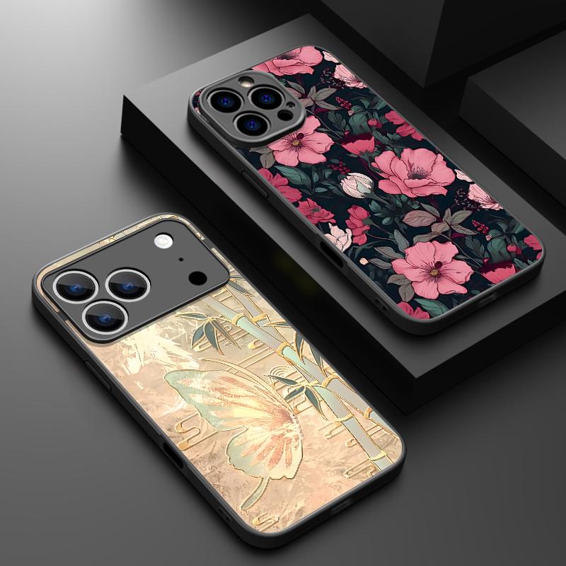 Чехол-бабочка с цветами для iPhone 17 Pro Max Чехол iPhone 16 Pro Max 15 14 13 16E 17E Магнитный для Magsafe Гибридный Матовый Чехол