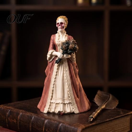 Gothic Housewarming Gift Halloween Fairy Princess Skeleton Figurine, Spooky Skull Tale Goth Aesthetic Collectibles Figure Statue for Home Bookshelf