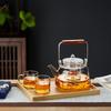 Pokaro Tea Heat-Resistant Glass Teapot, 1060ml, Integrated Steamer, Tea Strainer, Lotus-Shaped Glass Bottom, Clear Design, Wooden Handle, Perfect for