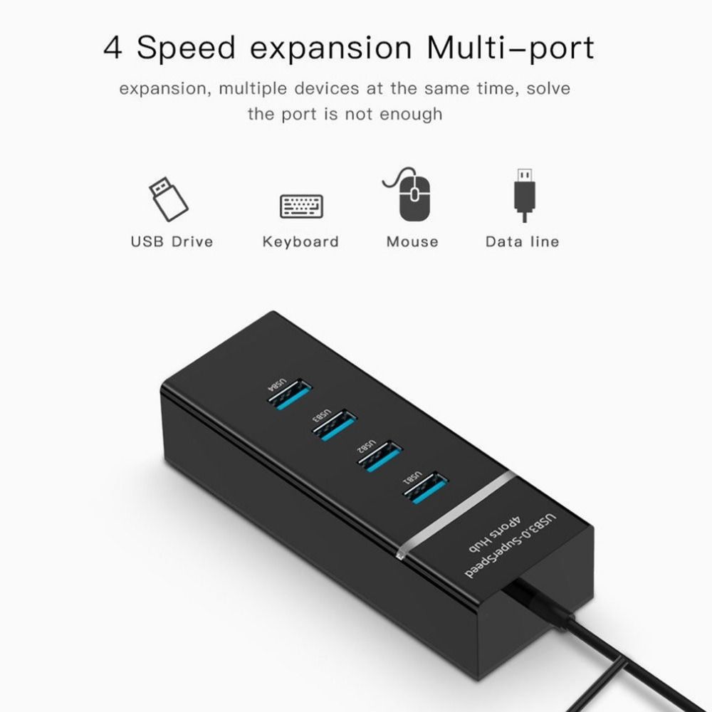 Computer Laptop 5Gbps External Ultra Slim USB 3.0 Hub Expander Adapter 4 Ports Splitter
